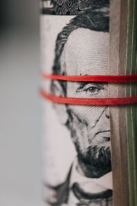 President Abraham Lincoln on a wraped $5 bill