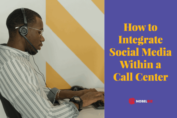 Call center agent at the desk implementing social media